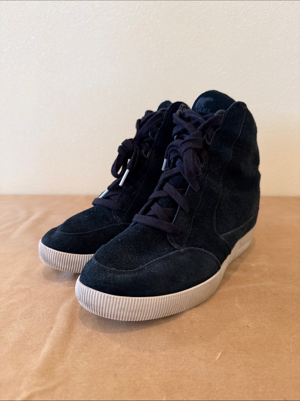 Sorel Black Suede Wedge Lace-Up Sneakers